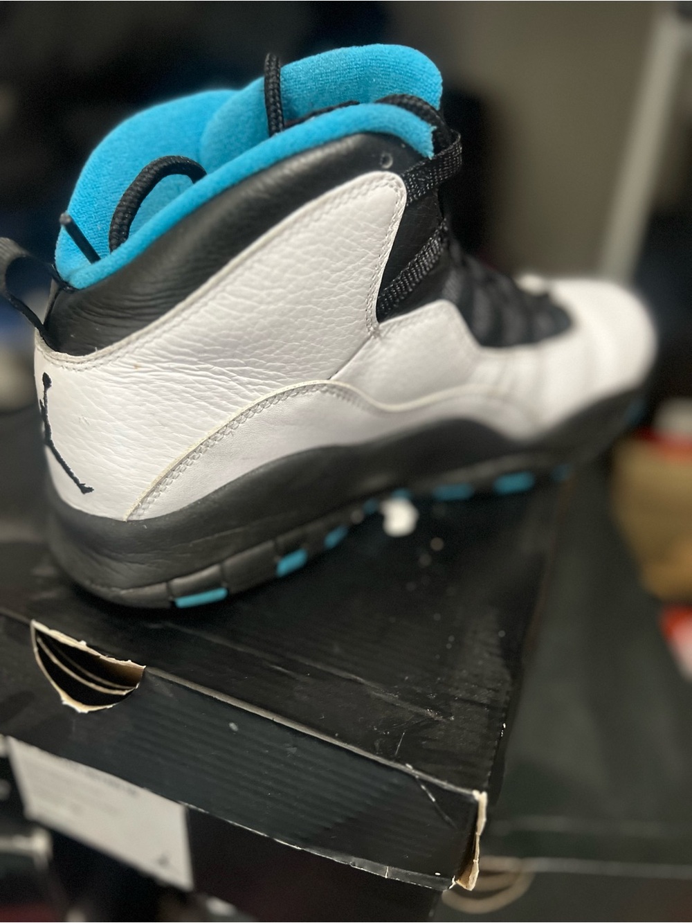 Jordan Retro 10 White and Black High-Top Sneakers with Teal Accents - Picture 3 of 4